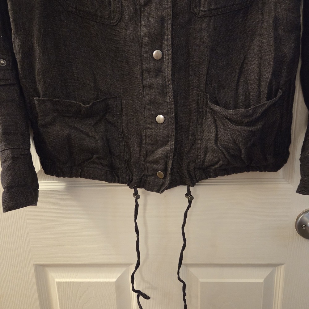 C & C California sz M 100% linen charcoal button up utility jacket lightweight - Picture 3 of 11